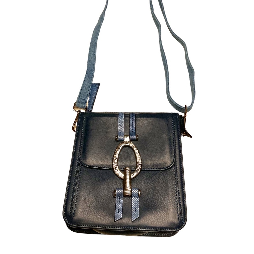 Roberto Mantellassi Genuine Leather Crossbody Purse Navy